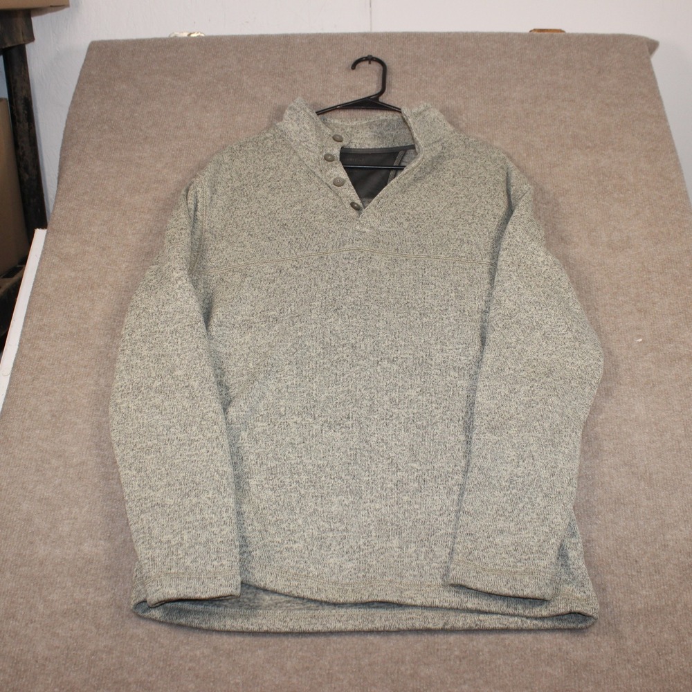 Van Heusen Mens Marled Knit Quarter Button Pullover Sweater Grey Tan Regular Fit